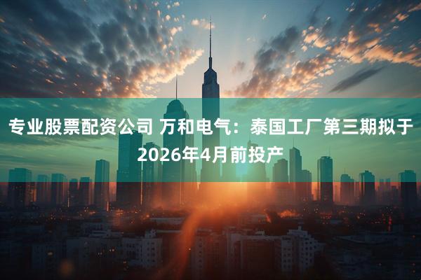 专业股票配资公司 万和电气：泰国工厂第三期拟于2026年4月前投产