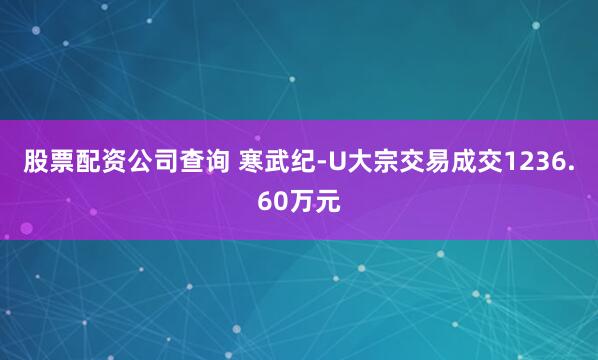 股票配资公司查询 寒武纪-U大宗交易成交1236.60万元